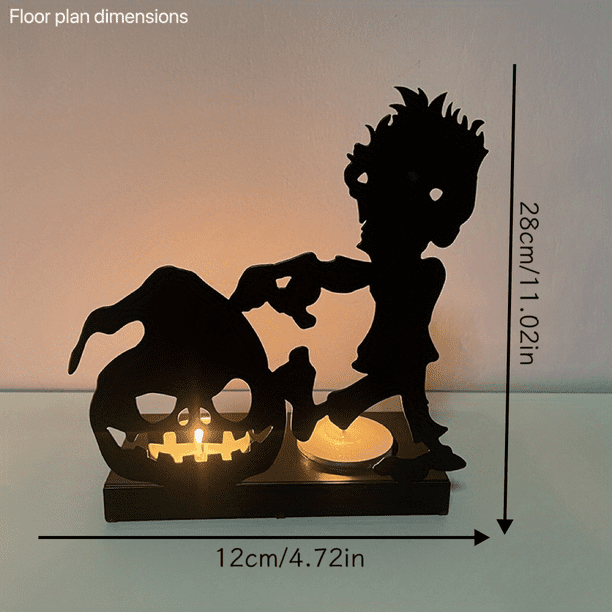 1pc Metal Iron Ghost Jack-o'-lantern Skeleton Candle Holder for Autumn Thanksgiving Halloween Harvest Festival - Luminous Atmosphere Props for Home Table Decor