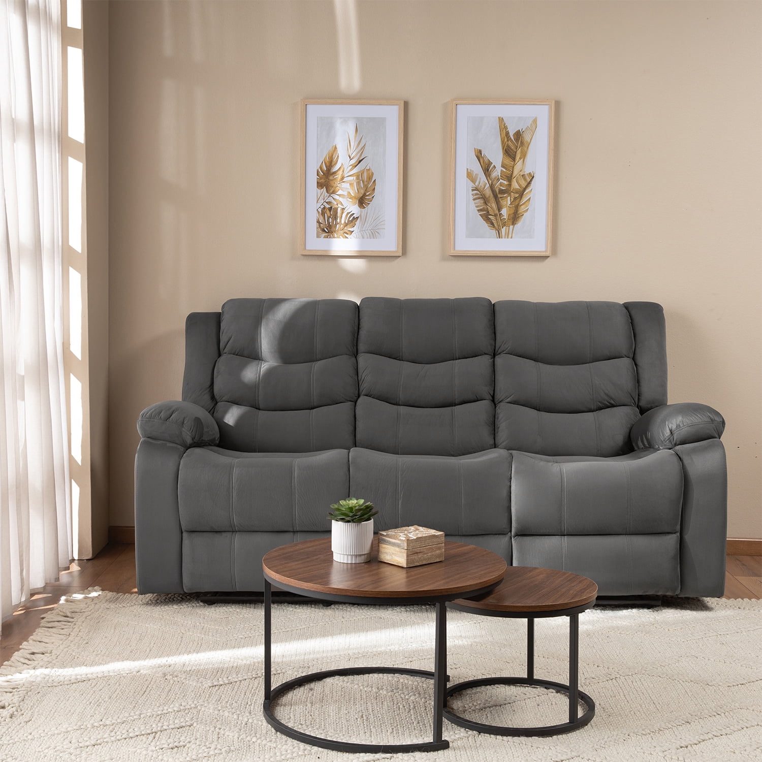 Daniels - Sofá 3 Cuerpos Reclinable Tradicional Norman Terciopelo Gris 2011sfgr