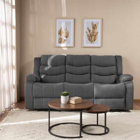 Daniels - Sofá 3 Cuerpos Reclinable Tradicional Norman Terciopelo Gris 2011Sfgr