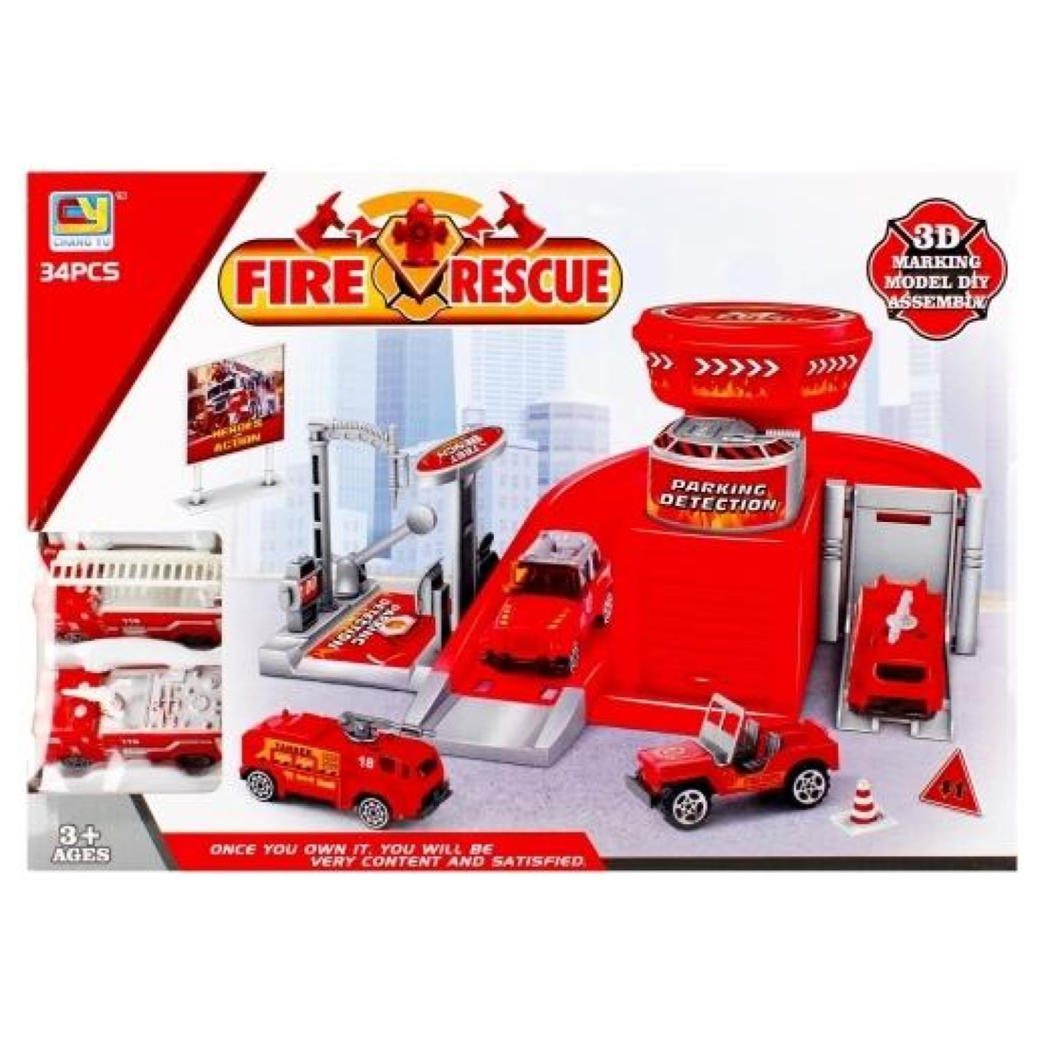 Total Click - Juguete Pista Estacionamiento De Bomberos 2 Autos Infantil