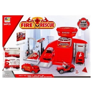 Total Click - Juguete Pista Estacionamiento De Bomberos 2 Autos Infantil