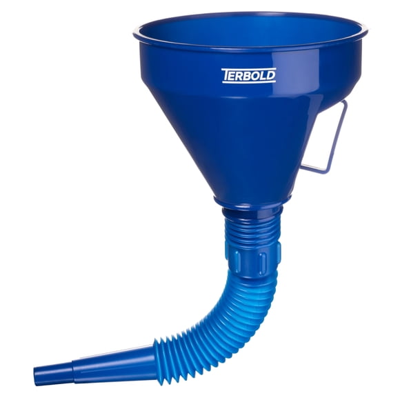 Embudo flexible Terbold para automóviles con manguera, boca ancha, azul