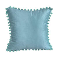 Genérico - Pack De 2 Fundas De Cojines Terciopelo Con Pompones 45X45 Cm Menta