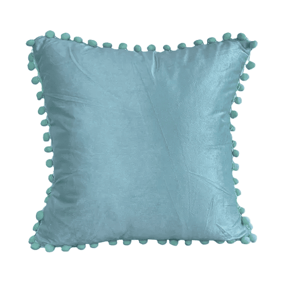 Genérico - Pack De 2 Fundas De Cojines Terciopelo Con Pompones 45x45 Cm Menta