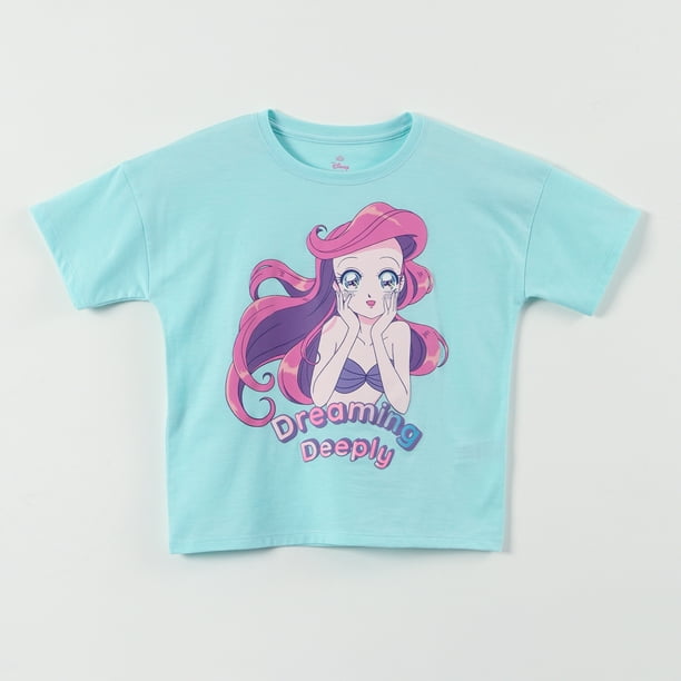 Polera Manga Corta Niña Ariel Princesas Verde Disney