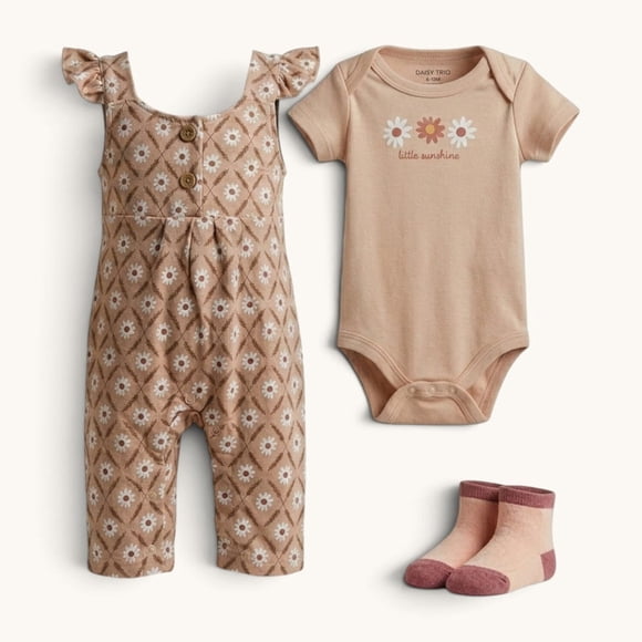 Conjunto De Jardinera + Body Manga Corta Y Medias Para Niñas Primavera Verano