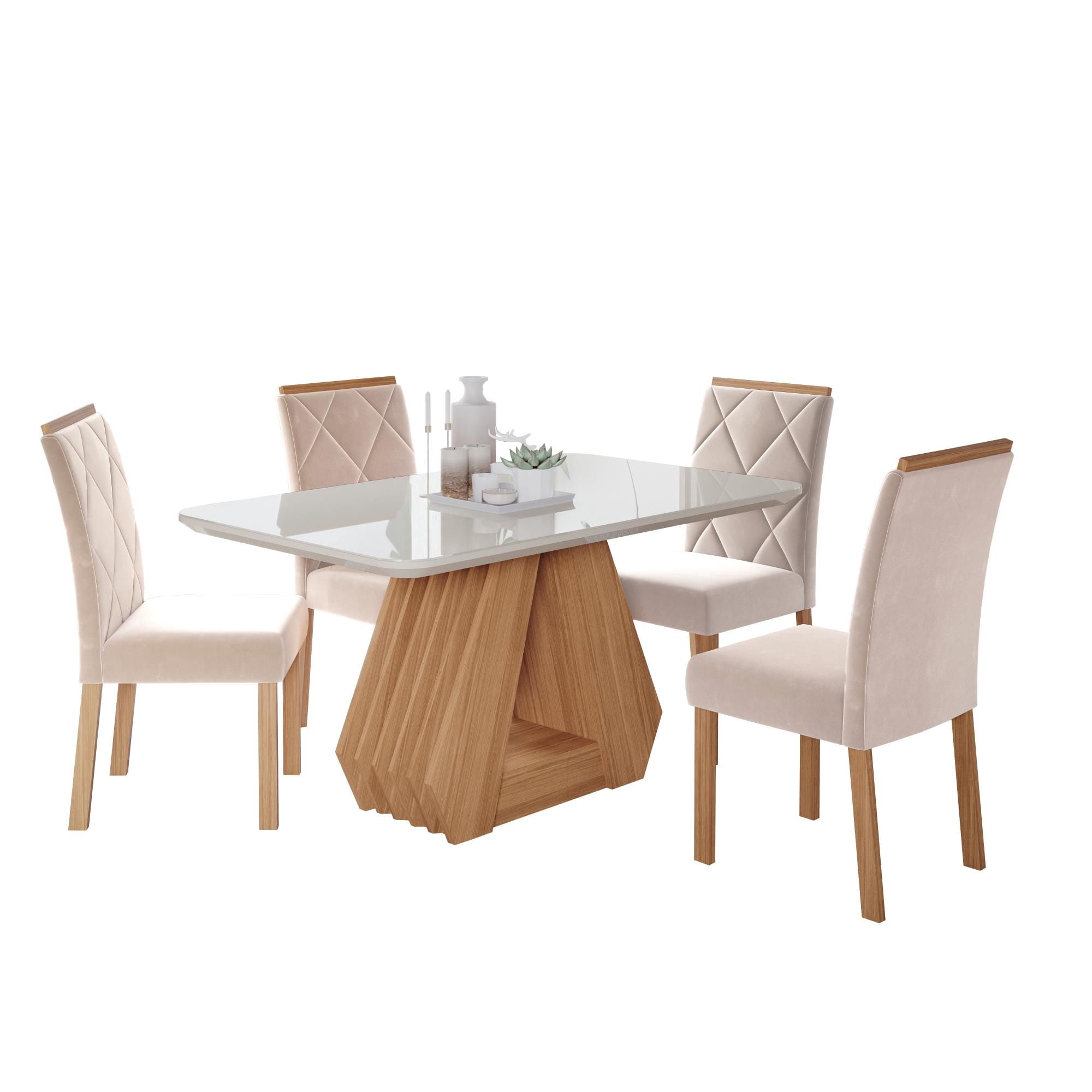 Decocasa - Comedor Agata 130 Cm + 4 Sillas Fernanda Nude Beige
