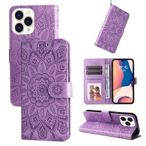Funda Tipo Cartera Foxdock Para Iphone 14 Pro Max , Diseño Girasol En Relieve, Cuero Pu, Cierre Magnético, Soporte Y Tarjetero