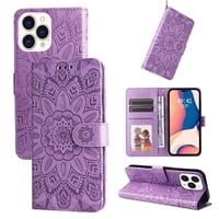 Funda Tipo Cartera Foxdock Para Iphone 14 Pro Max , Diseño Girasol En Relieve, Cuero Pu, Cierre Magnético, Soporte Y Tarjetero