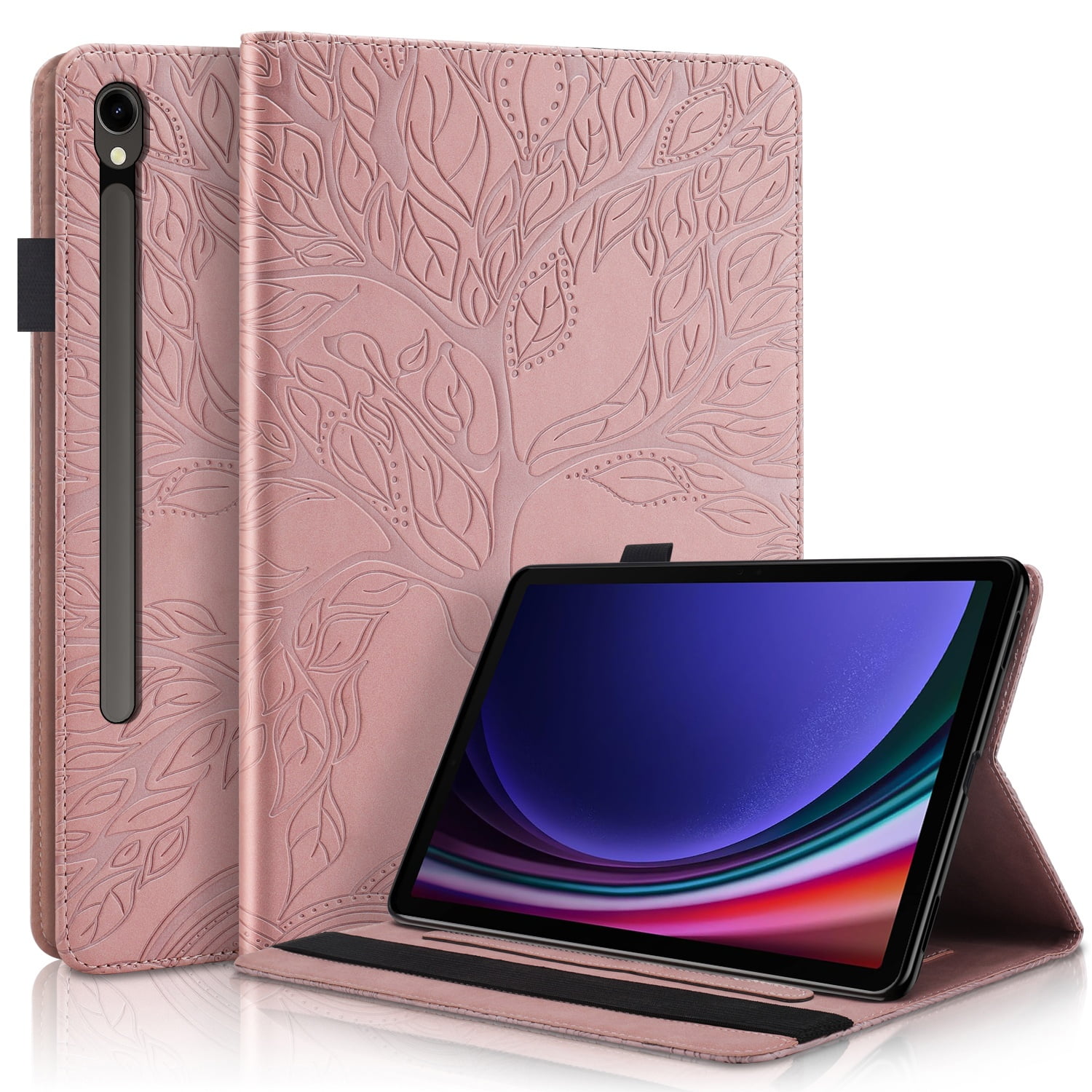 Foxdock - Funda Con Relieve Del Árbol De La Vida Para Tablet Samsung Galaxy Tab S10 Fe Plus(2025) Con Soporte, Ranuras Para Tarjetas Y Soporte Para Lápiz Óptico. Oro