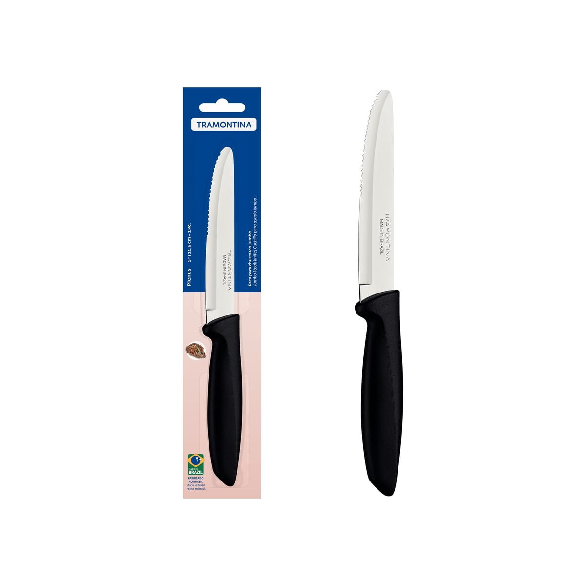 Cuchillo Para Asado Jumbo Tramontina Plenus Con Lámina En Acero Inoxidable Y Mango De Polipropileno Negro 5