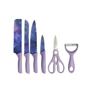 Genérico - Set Cuchillos 6 Pzas Coloridos Cortar Acero Inox Chef Lau