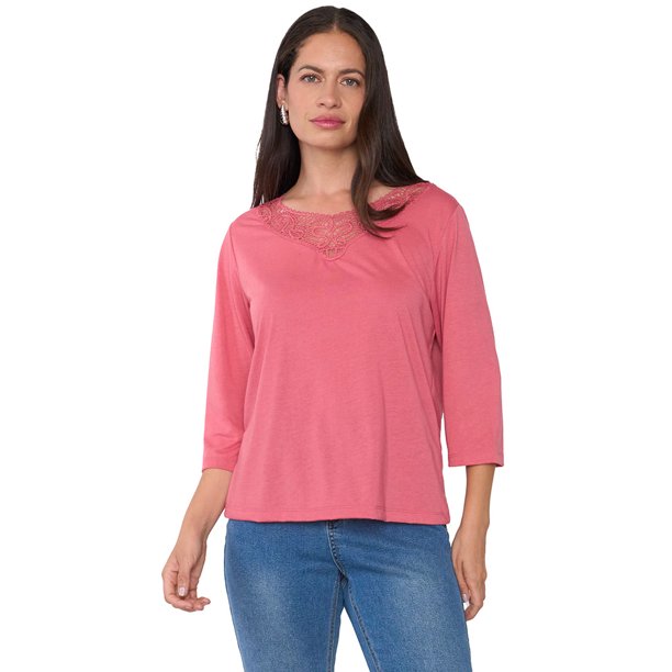 Polera Mujer Manga 3/4 Macramé Coral Corona
