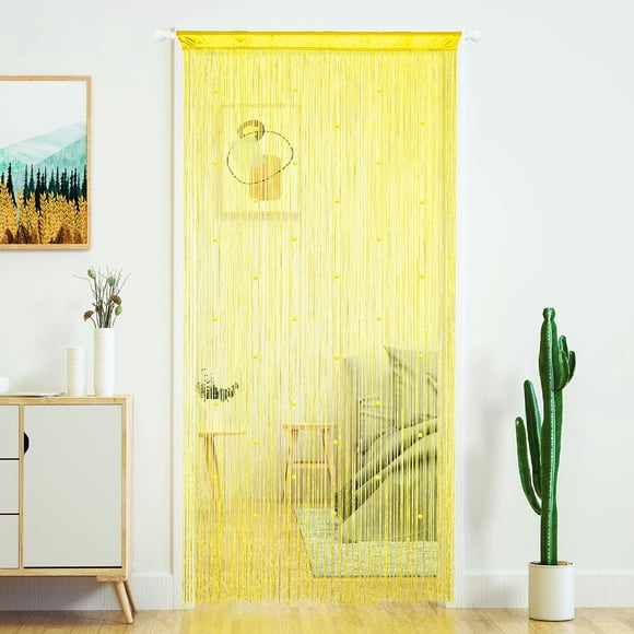 Cortina YaoYue con cuentas, 100 x 200 cm, divisor de ambientes con borlas amarillas
