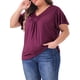 thumbnail image 4 of Agnes Orinda Camiseta de Talla Grande para Mujer con Cuello en V y Mangas Cortas con Volantes Camiseta de Verano 1X Rojo Púrpura, 4 of 6