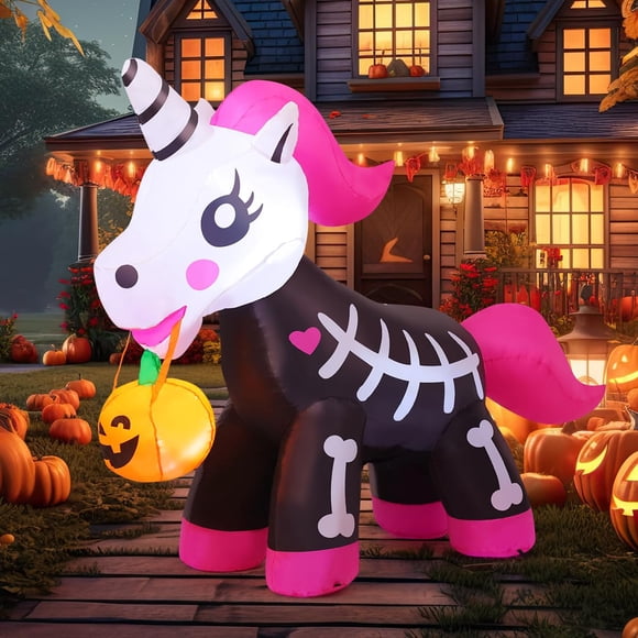 Comin Skeleton Unicorn hinchable para Halloween, 1,5 m, con LED