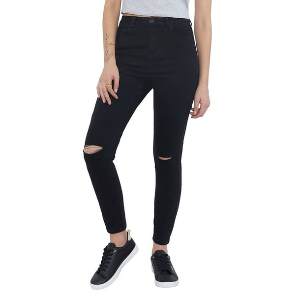 Jeans Mujer Skinny Destroyed Negro Corona