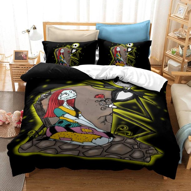 Nightmare-Before Christmas Duvet Cover Set 3 Pcs for Kid Halloween Suit Quilt Cover with Zip Microfiber Soft Duvet Cover Bedding Set