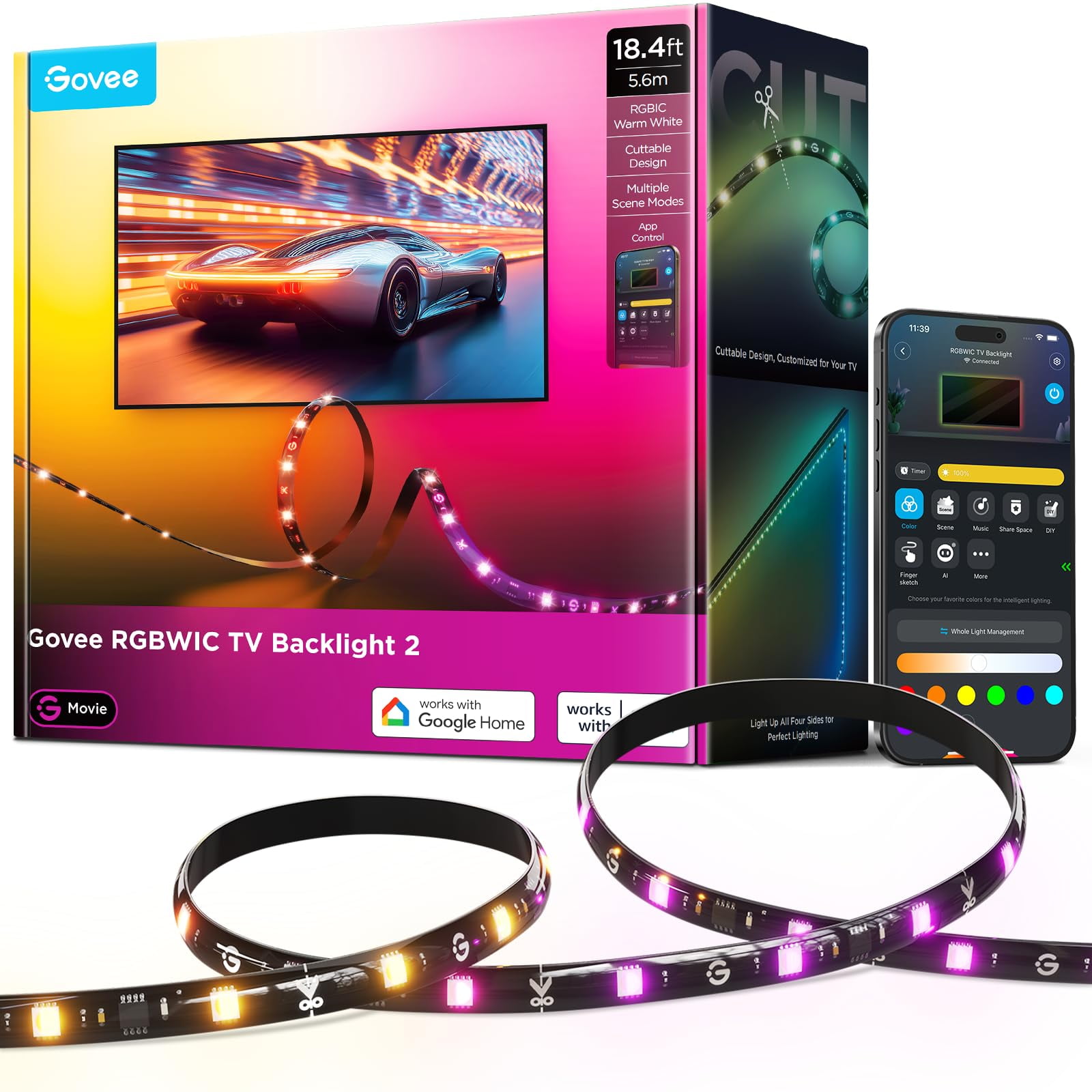 Retroiluminación Led Para Tv Govee De 18.4 Pies Para 32 A 86 Pulgadas Con Más De 210 Modos