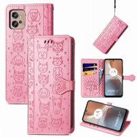 Funda Cartera Foxdock Para Moto G32 , Flip Pu Con Relieve De Gatos Y Perros, Tarjetero Y Soporte