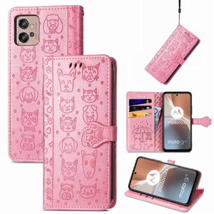 Funda Cartera Foxdock Para Moto G32 , Flip Pu Con Relieve De Gatos Y Perros, Tarjetero Y Soporte