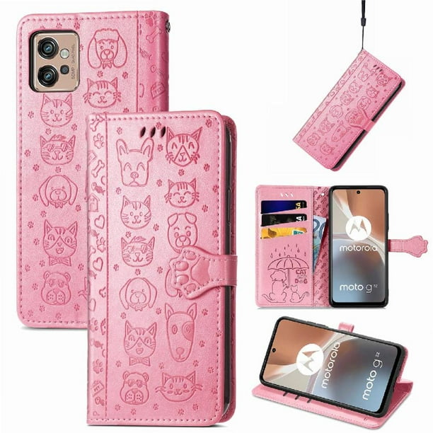 Funda Cartera FOXDOCK para MOTO G32 , Flip PU con Relieve de Gatos y Perros, Tarjetero y Soporte
