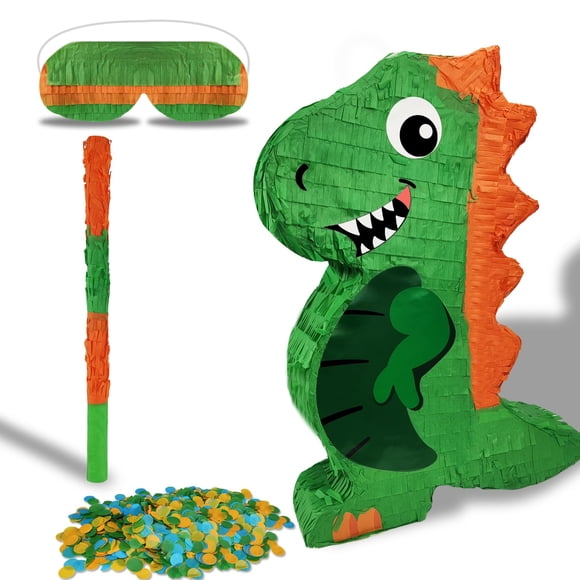 Piñata de Dinosaurio POUYRBA 42x31x8 cm con Murciélago y Venda para los Ojos