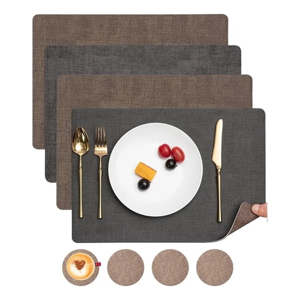 Set 4 Individuales + 4 Posavasos Impermeables Antimanchas 2 En 1 Jaspeado
