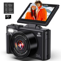 Cámara Digital Pedtail De 5 K, 75 Mp, Uhd, Wifi, Zoom 18X Con Sd De 32 Gb