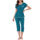 thumbnail image 1 of INSPIRE CHIC Conjunto de Pijama de Mezcla de Rayón para Mujer, Camiseta de Manga Corta Suave con Pantalones Capri de Cintura Elástica, Ropa de Dormir para Primavera Verano M Verde Pavo Real, 1 of 6