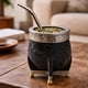 thumbnail image 2 of Mate Imperial Negro de Calabaza Cuero Labrado con Alpaca negro Forja, 2 of 4