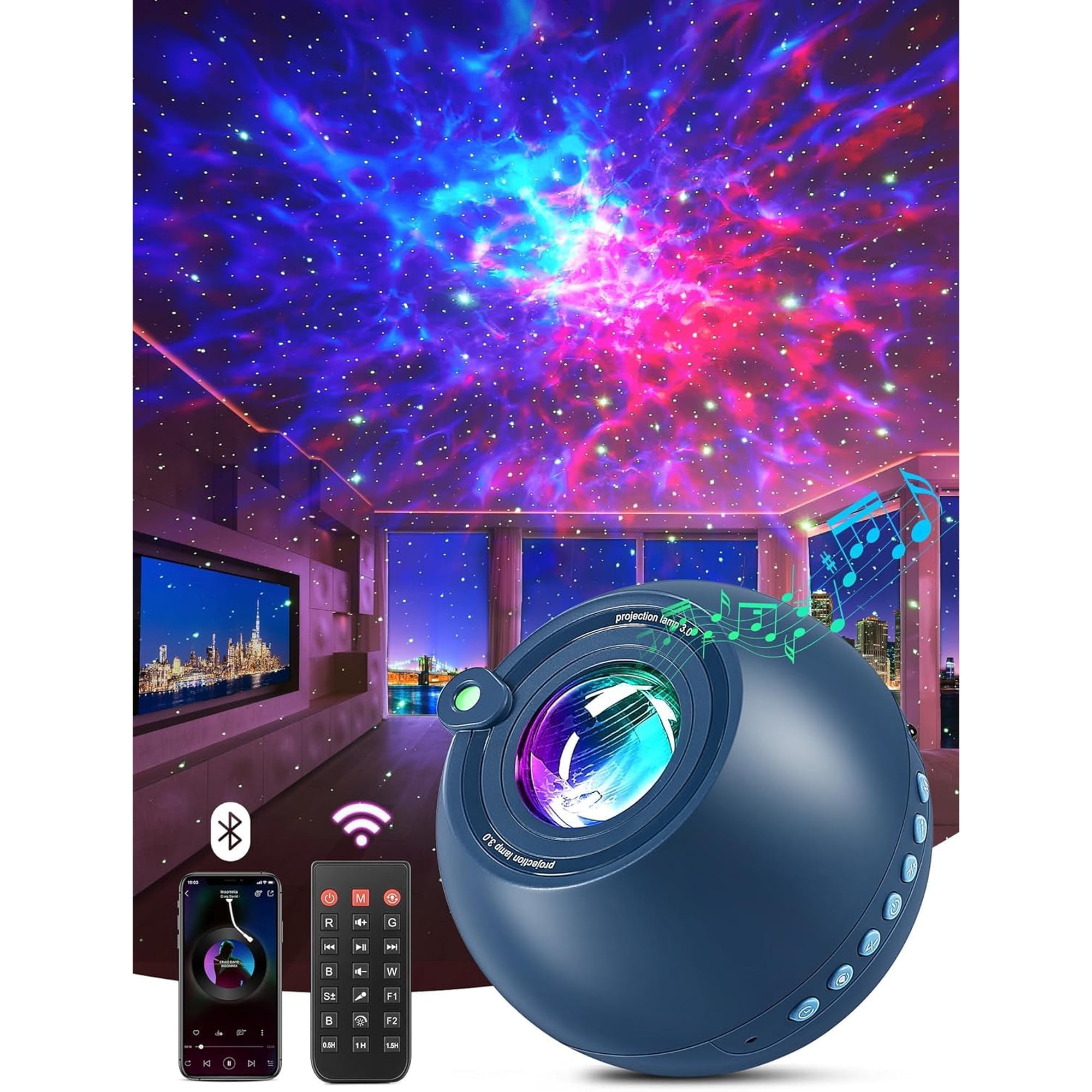 Star Projector Pikoy De 15 Colores Con Altavoz Bluetooth Y Temporizador