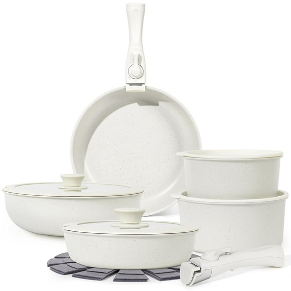 Juego de utensilios de cocina SODAY, 15 unidades, antiadherentes con mango desmontable, color blanco