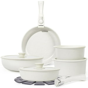 Juego De Utensilios De Cocina Soday, 15 Unidades, Antiadherentes Con Mango Desmontable, Color Blanco