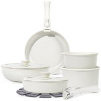 Juego De Utensilios De Cocina Soday, 15 Unidades, Antiadherentes Con Mango Desmontable, Color Blanco