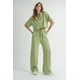 thumbnail image 1 of Saronite Conjunto de Camiseta de Manga Corta de Punto Acanalado con Botones y Pantalón con Cordón Ajustable, Color Salvia (para Mujer), 1 of 4