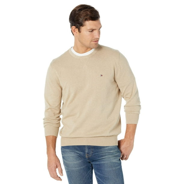 Jersey Tommy Hilfiger liso con cuello redondo para hombre, color beige, talla S