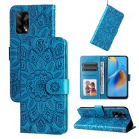 Funda Tipo Cartera Foxdock Para Oppo A95 4G , Diseño Girasol En Relieve, Cuero Pu, Cierre Magnético, Soporte Y Tarjetero