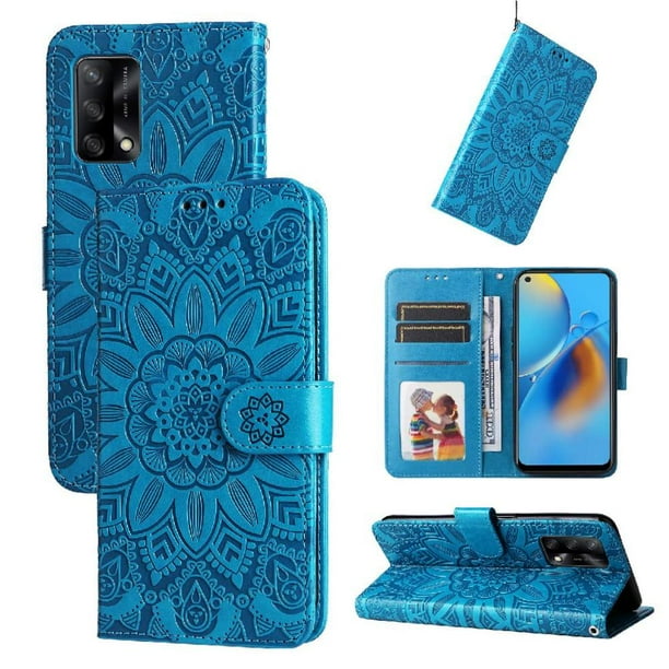 Funda tipo cartera FOXDOCK para OPPO A95 4G , diseño girasol en relieve, cuero PU, cierre magnético, soporte y tarjetero