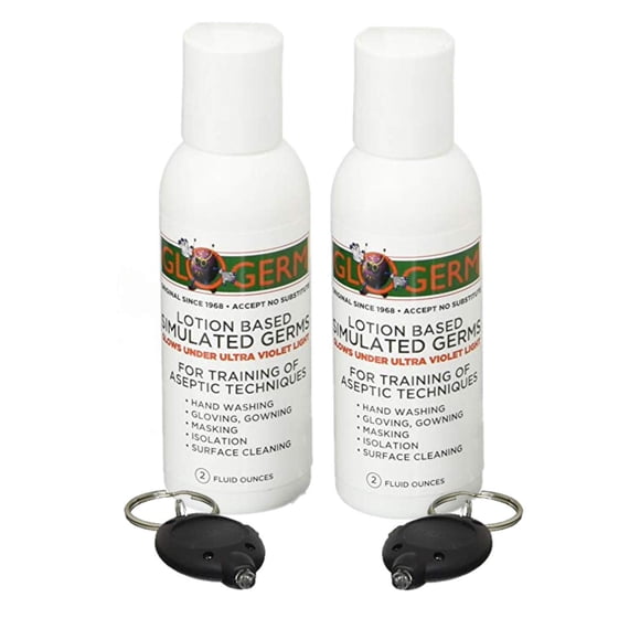Kit de gel mini Glo Germ para capacitación, paquete de 2 con luz UV