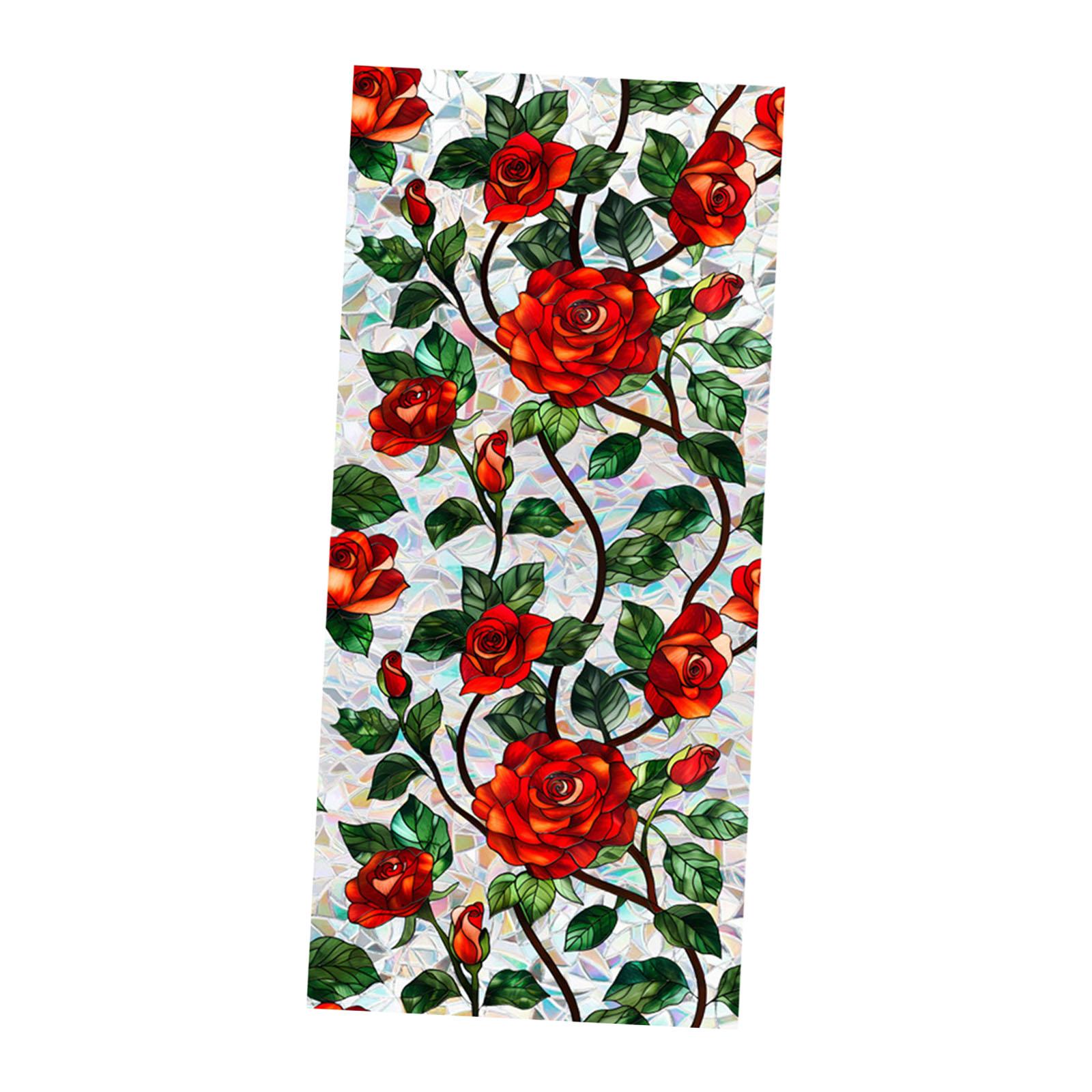 Magideal - Pegatina De Ventana De Flores, Pegatina De Vidrio, Revestimiento De Ventanas, Adornos De Oficina, Película De Privacidad, Estática, Ventana De Coche, Rosa Roja