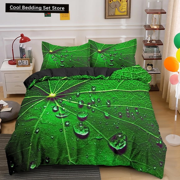 Nature Tropical Green Leaves Bedding Set Rainforest Jungle Plant Duvet Cover Botanical Polyester Comforter Cover Bed Sheets