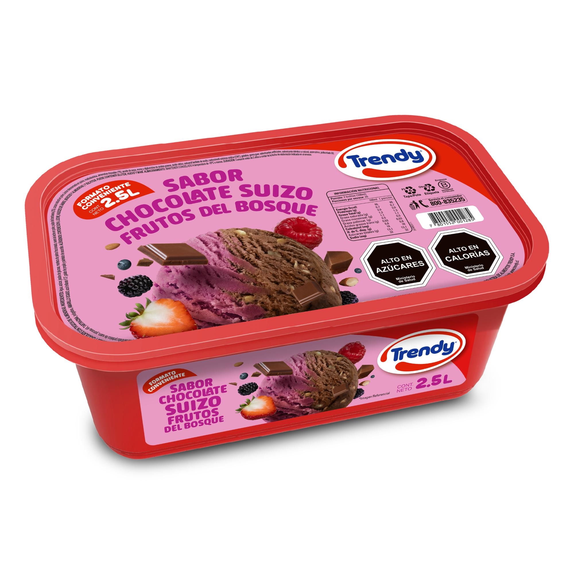 Helado De Leche Sabores Chocolate Suizo Y Frutos Del Bosque Cassata 2,5 L Trendy
