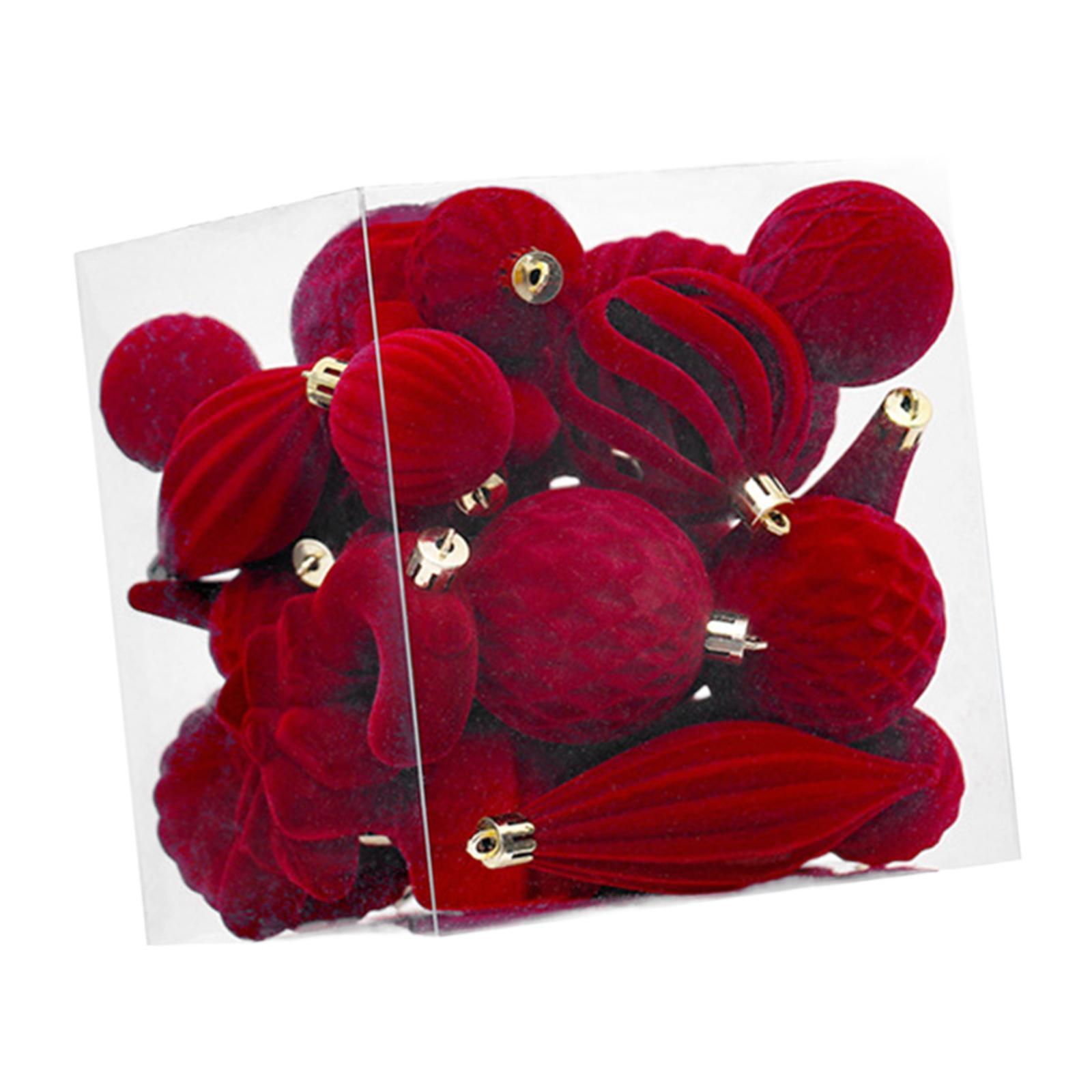 Magideal - 28 Bolas Navideñas Flocadas Para Decoración Del Hogar Con Agujero Para Colgar, Adornos Para El De Navidad, Acción De Gracias, Aniversario Festiv Rojo