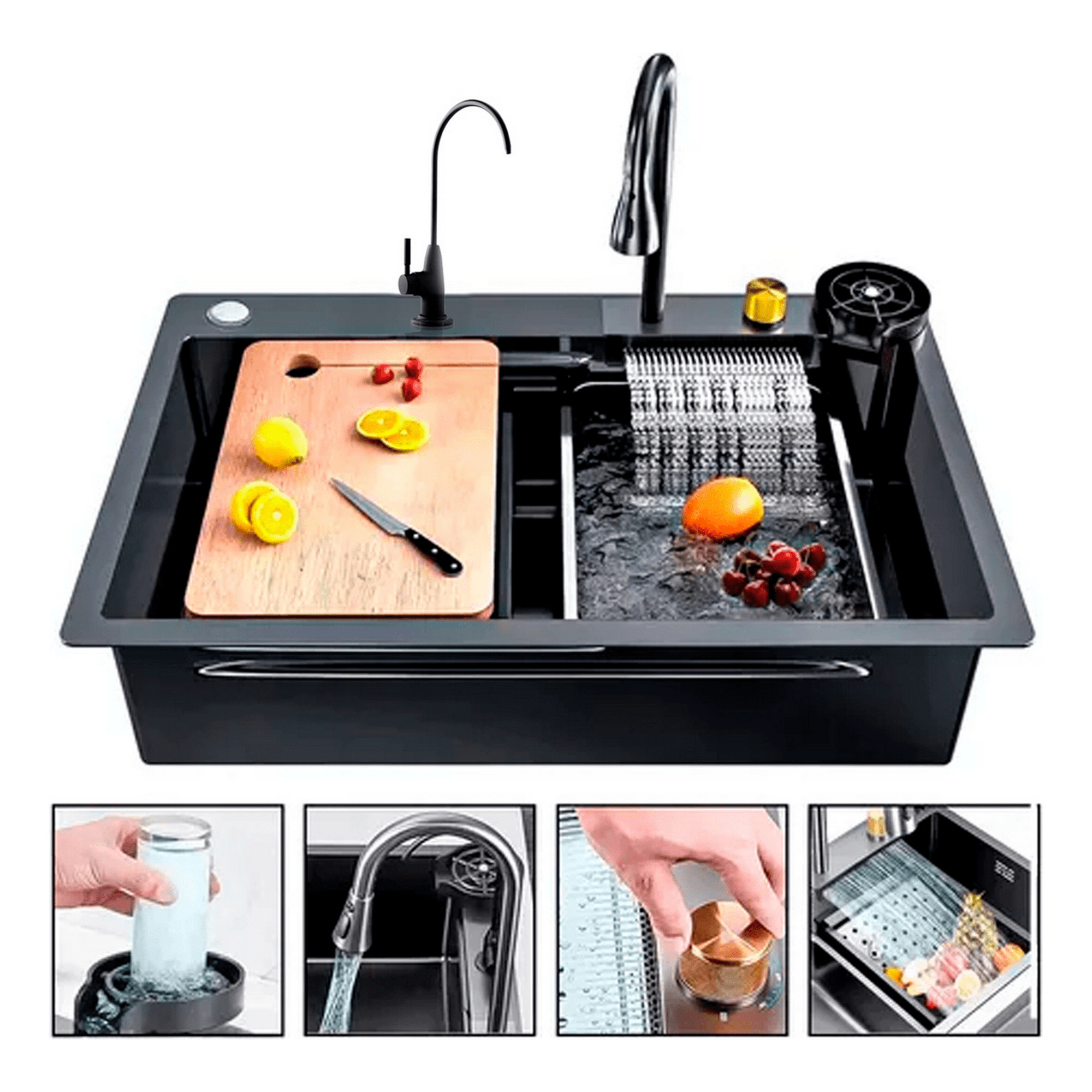 Genérico - Lavaplatos Cascada Lavavasos Llave 2 Modos 68x45 Acero Inox