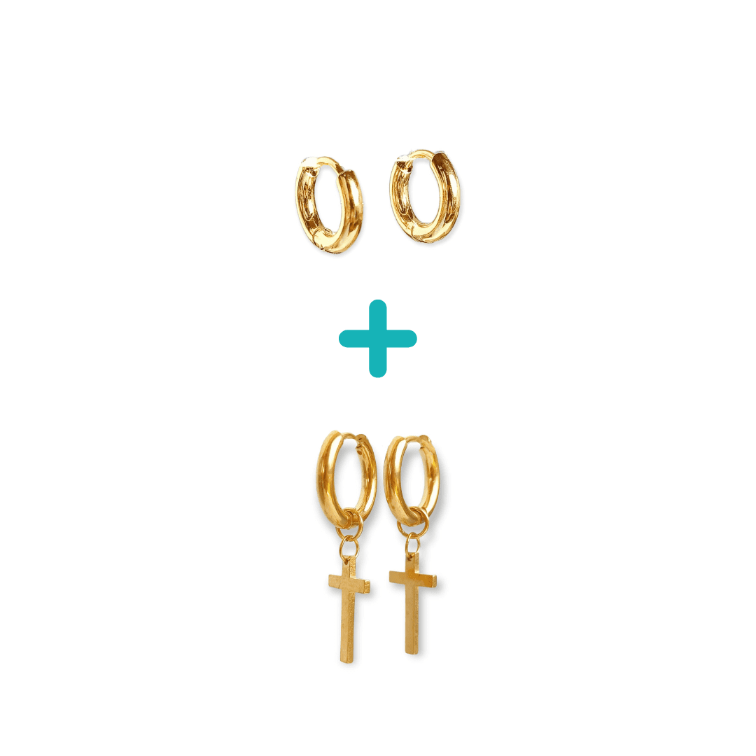 Elbauldejuma - Pack De Aros Argollas Cruz Doble Uso Chapadas En Oro 18k