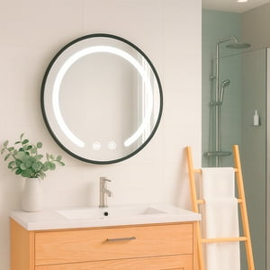 Joytek - Espejo Redondo Marco Negro Touch Con Luz Led 3 Colores 50 Cm