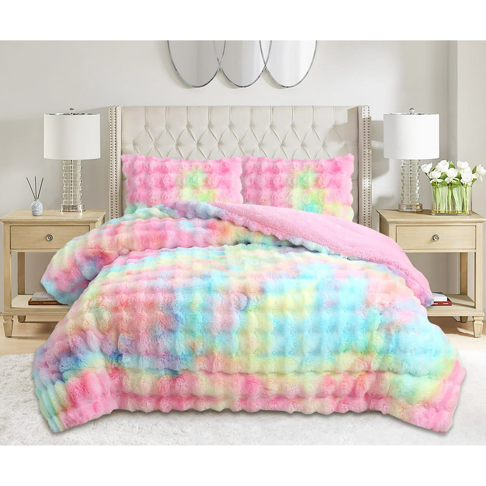 Aladdins Shop - Cobertor De Invierno Piel De Conejo Super Suave 2 Plazas Arcoiris Multicolor