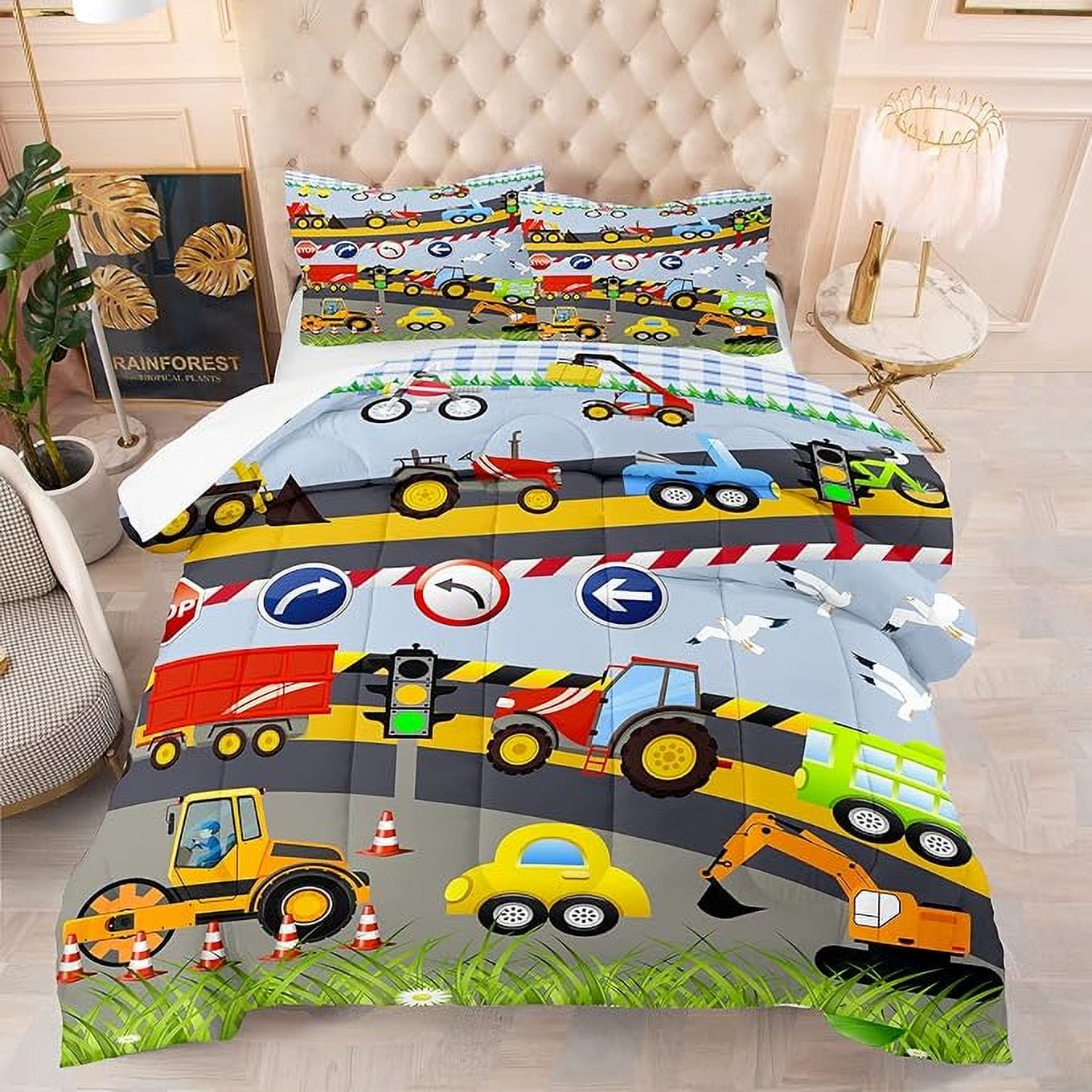 Milsleep - Tailor Shop Vehículo De Construcción Camión Kids Juego De Edredón Twin Size，cartoon