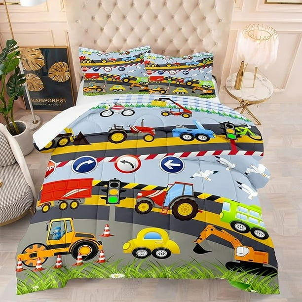 Juego De Edredón Vehículo De Construcción Camión Infantil Twin Size